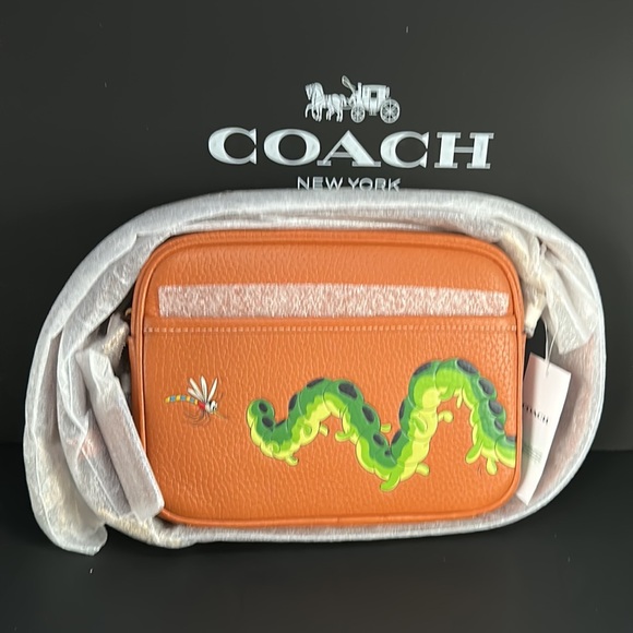 NWT Disney X Coach Flight Bag 19 Mickey Mouse Garden Caterpillar Purse Leather - Picture 7 of 9